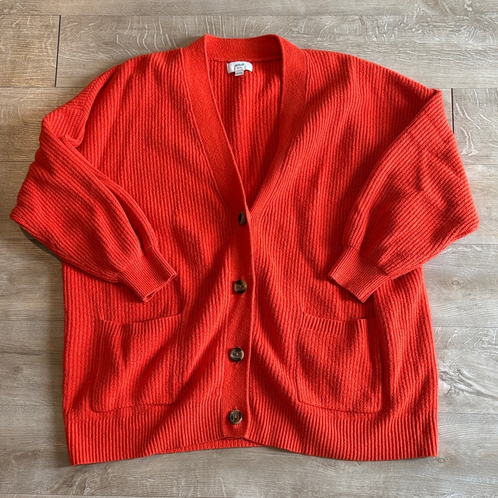 Aerie Orange Button Down Knit Cardigan Size XL